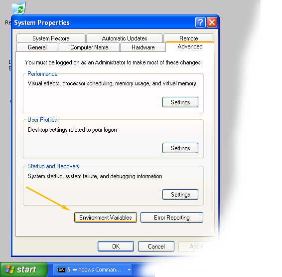 Click on environment variables button